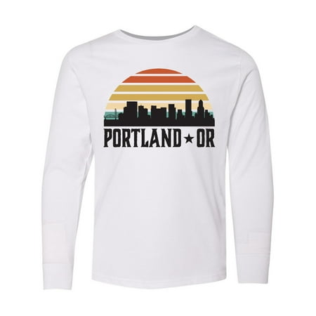 Inktastic Portland Oregon Skyline Retro Sunset Long Sleeve Youth T-Shirt