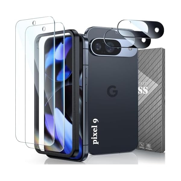 wonima44 2 Pack Screen Protector for Google Pixel 9 + 2 Pack Camera Lens Protector with Installation Frame, Case Friendly HD Ultra-thin, 9H Hardness Clear Tempered Glass Film, Scratch Resistant