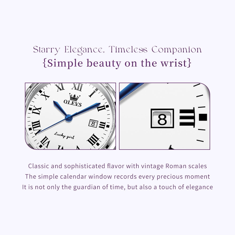 OLEVS Watches for Womens Analog Quartz Silver Strap Fashions Classic Dress Stainless Steel Date Waterproof Casual Ladies Watches Gift Womens Wrist Watches Reloj Para Mujer White/Pink/Purple
