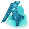 thumbnail image 6 of renvena Kids Girls Sequins Feather Tulle Skirted Leotard Unitard Biketard Latin Modern Jazz Dancewear Blue Green 10, 6 of 7