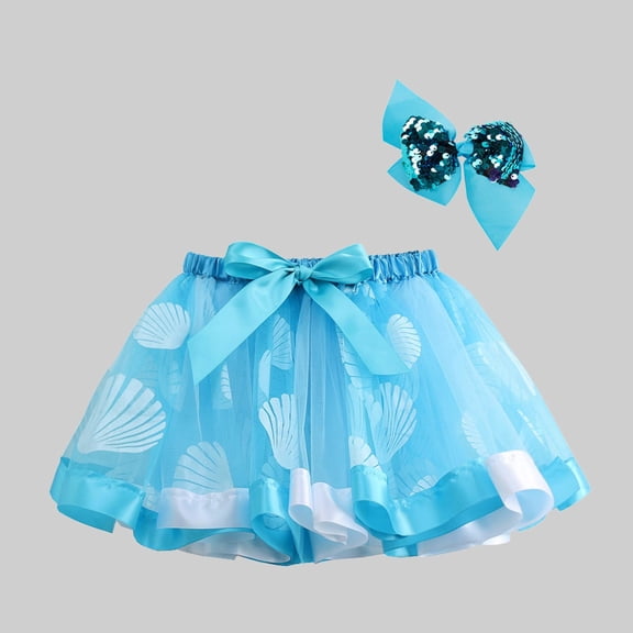 uublik Uniform Skirts for Girls Light Blue with Shorts Layered Tutu Skirt Dance Dress Ruffle Tiered School Size 3T-8