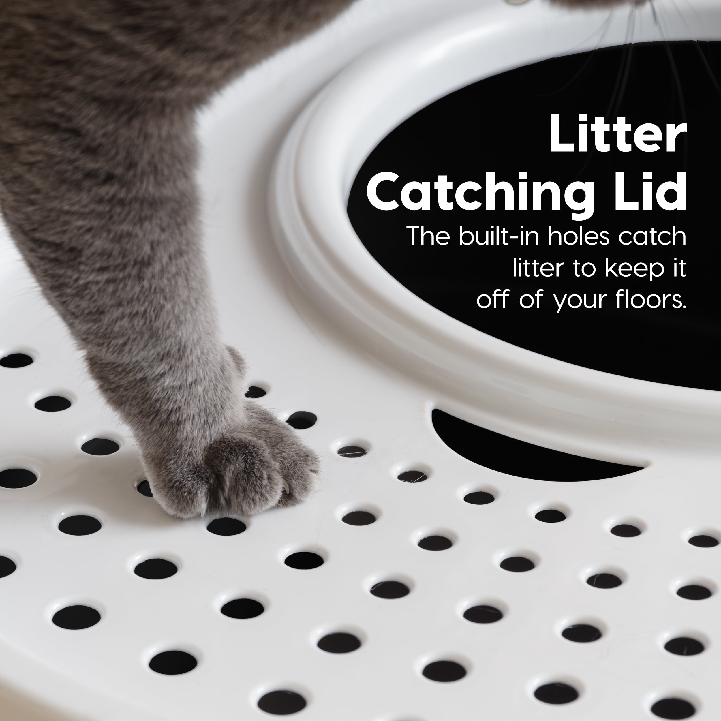 IRIS Large Top Entry Cat Litter Box with Litter Catching Lid & Scoop|Enclosed Design, Black/White