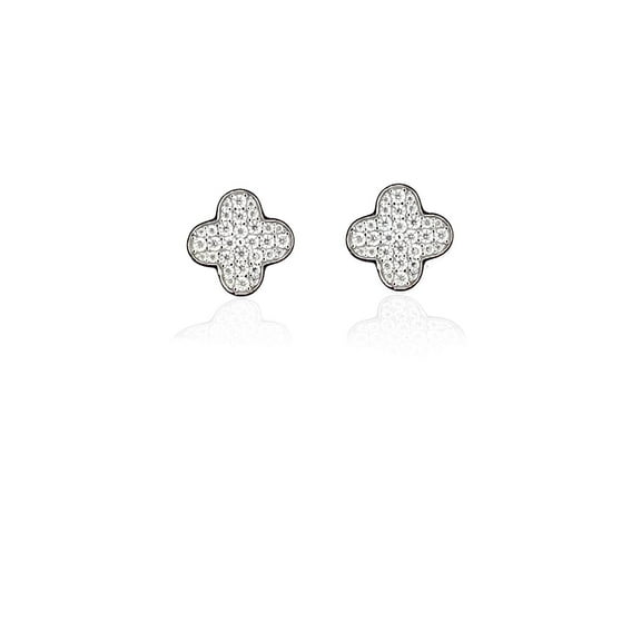 Om Jewels 14K White Gold Plated Moissanite Round Cut Women's Clover Leaf Push Back Stud Earrings