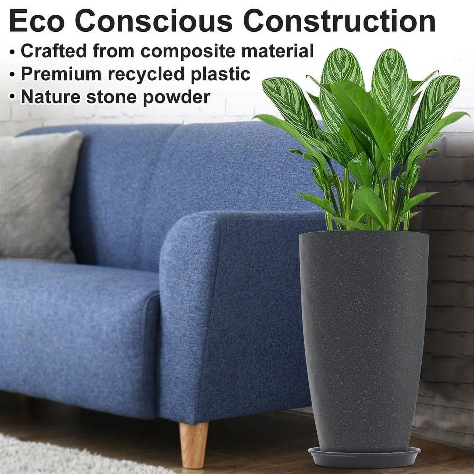 21 Inch Tall Extra Large Round Planter, Lightweight Modern Outdoor Indoor Flower Pot for Porch Patio Home Decor, Black