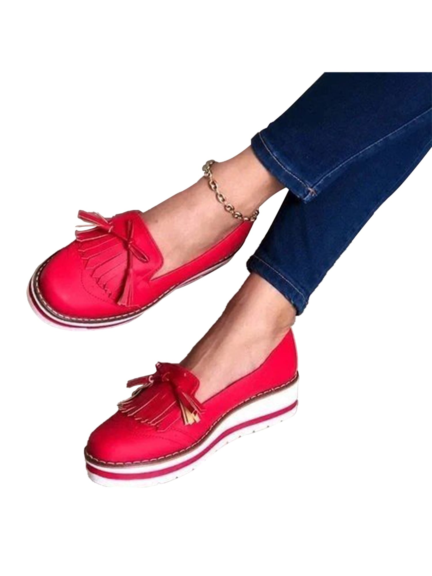 Womens Leather Flats Loafers Height Increase Elevator Shoes Wedge Casual Shoes