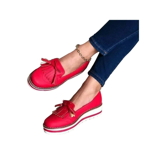 Wazshop Women's Slip On Platform Shoes Leather Loafers Comfort ...