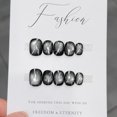 thumbnail image 5 of Black minimalist style metal lines pure hand-worn nail glass beads cat eye niche nail patch fake nails, 5 of 9