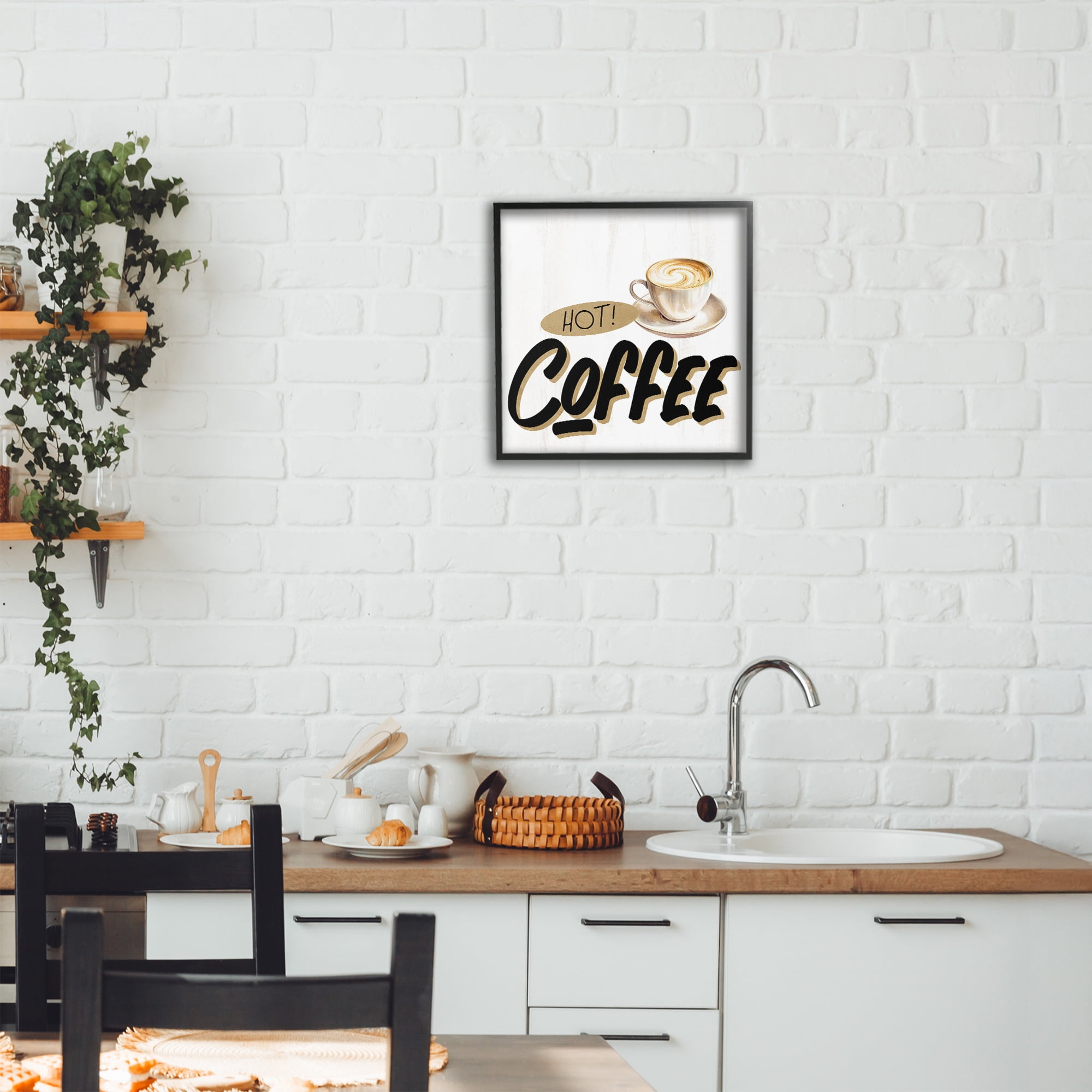Stupell Industries Retro Fresh Hot Coffee Black Framed Giclee Art, design by Kim Allen