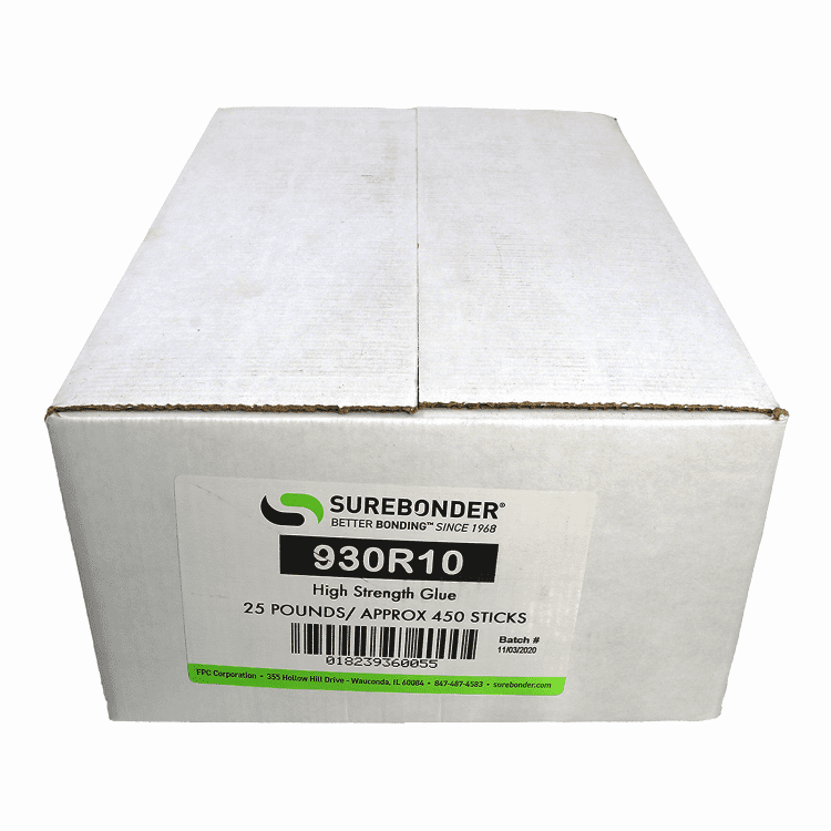 930R10 High Performance 3 Minute Open Time Hot Melt Glue Sticks - 7/16" x 10" | 25 Lb Box