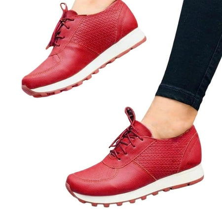 

Famure Women s Platform Lace-Up Sneakers New Breathable Casual Running Flat Shoes Fashion Trend Comfortable Round Toe Single Shoes