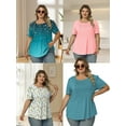 thumbnail image 5 of Plus Size Tops for Women Casual Short Puff Sleeve T Shirts Going Out Crew Neck Tees Trendy Oversized Pleated Blouses XL Floral, 5 of 6
