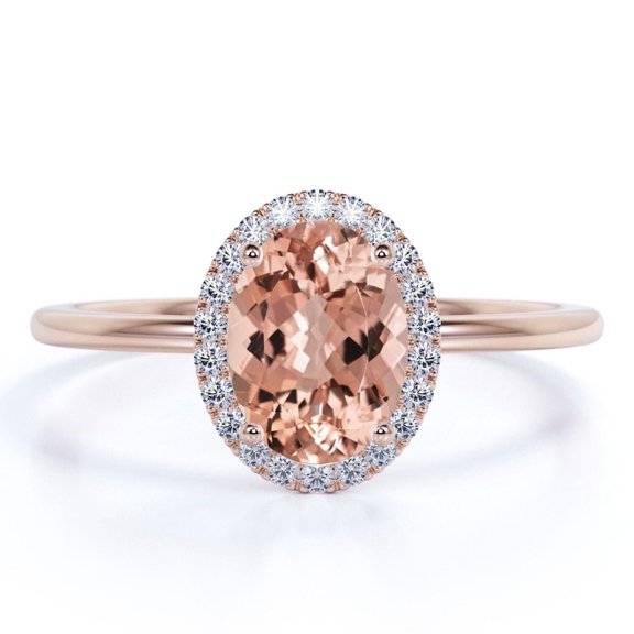 JeenMata 1.15 Carat Oval cut created morganite and Moissanite Engagement Ring in 18k Gold Over Sterling Silver