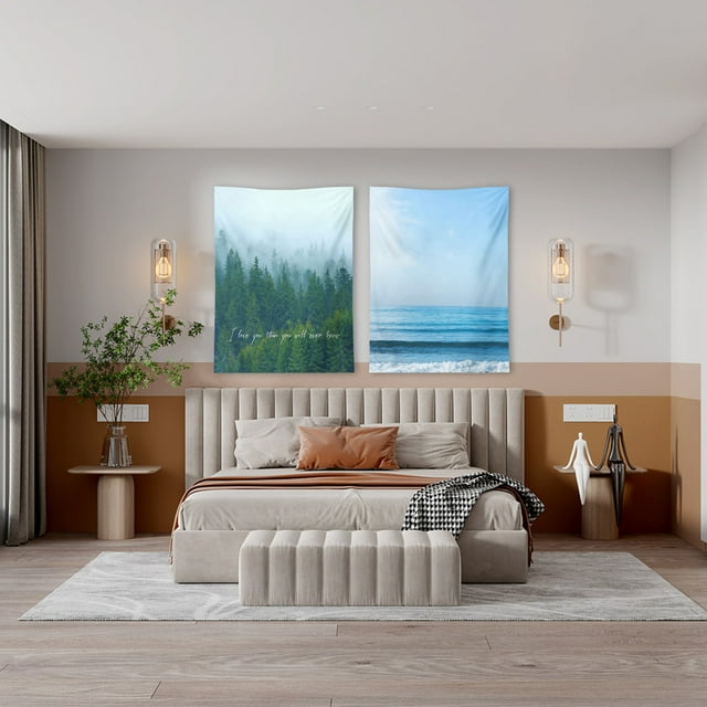 Fiudx Tapiz de Pared, Tela de Poliéster Suave, Diseño En Azul y Verde, Fondo Decorativo, Decoración de Pared para Sala de Estar y Dormitorio, Fácil Instalación, Tamaño 135 X 180 Cm.