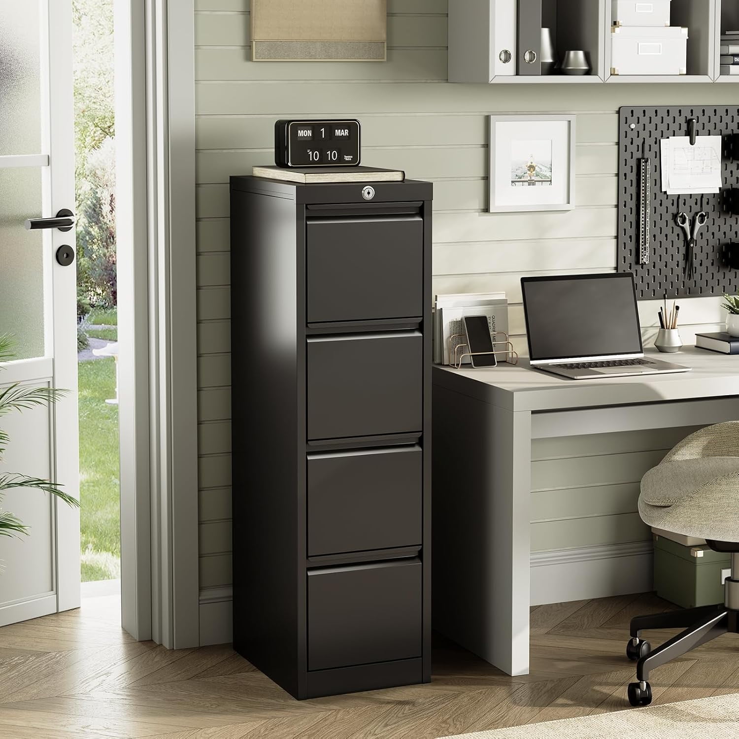 M optimized 4 Drawer File Cabinet with Lock, Metal Vertical Filing Cabinets for Home Office, Heavy Duty File Storage Cabinet, Black