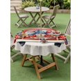 thumbnail image 4 of Outdoor Tablecloth with Umbrella Hole for Patio/Picnic/Party/Camping, Thin Blue Red Striped Waterproof Table Cloth Round Cover Washable, Patriotic Gnomes 4th of July Beige (Dia 54"), 4 of 9