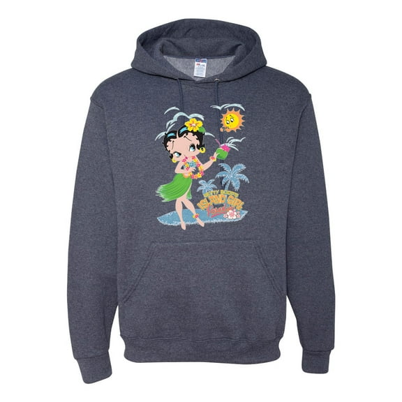 Wild Bobby, Betty Boop Island Girl Paradise Betty Boop Unisex Hoodie Sweatshirt, Vintage Heather Navy, XX-Large