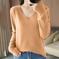 thumbnail image 2 of GigrtiJin Womens Solid Color Knitted Sweater V-Neck Long Sleeved Casual Thin Sweaters Top Comfy Warm Pullover Blouse, 2 of 4