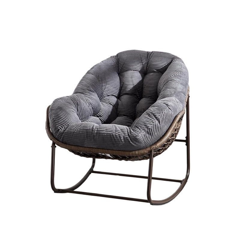 Outdoor Rattan Rocking Chair, Rocking Papasan Chair with Thick Cushion, Comfy Wicker Egg Chairs Lounge Recliner Chair, Padded Cushion Rocker