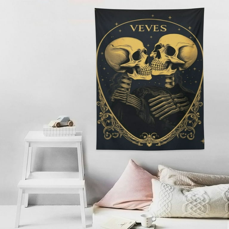 Skeleton kissing tapestry sale