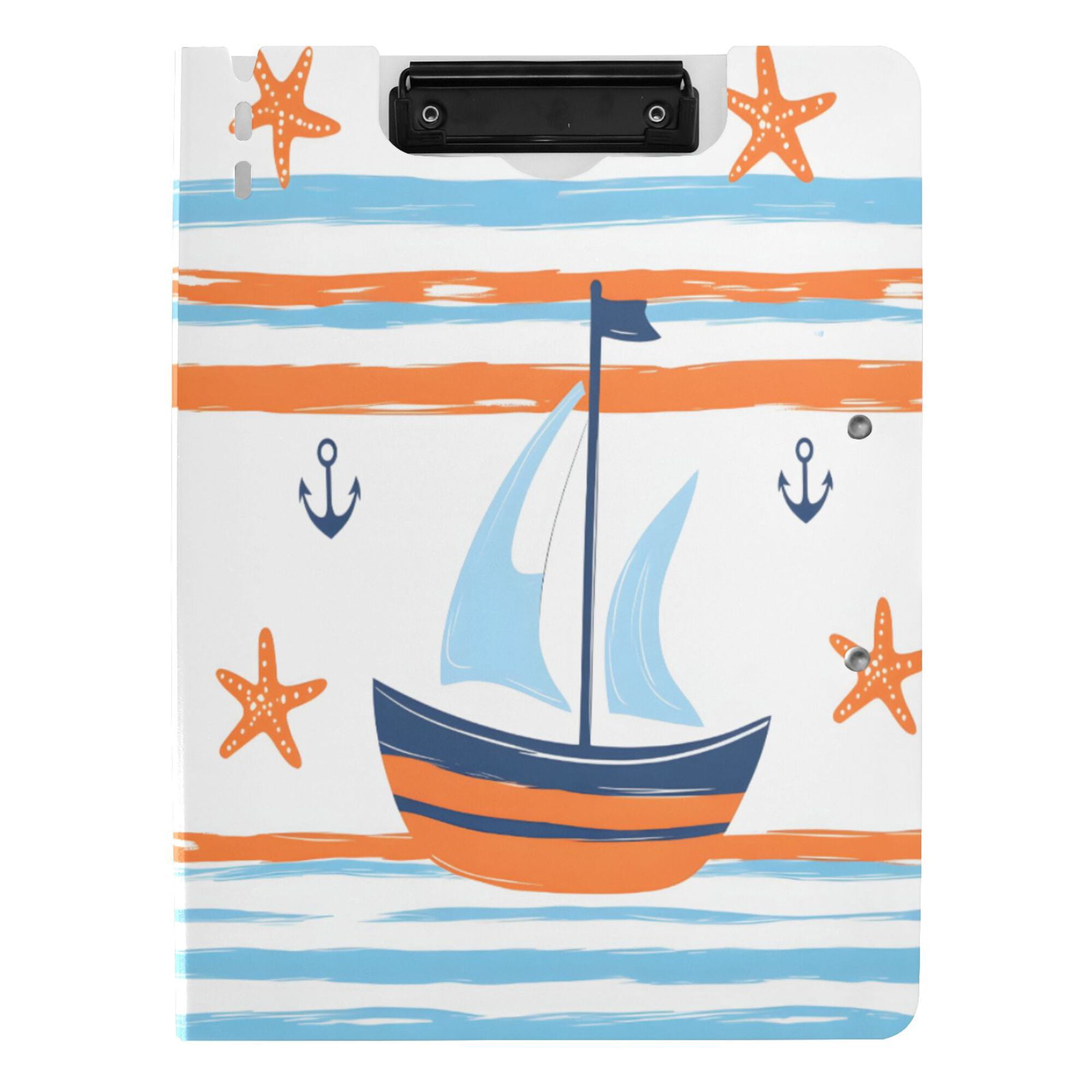 FORMRS A4 Clipboard Folder with Pen Holder Horizontal Foldable School Office Binder, Blue Nautical Pattern
