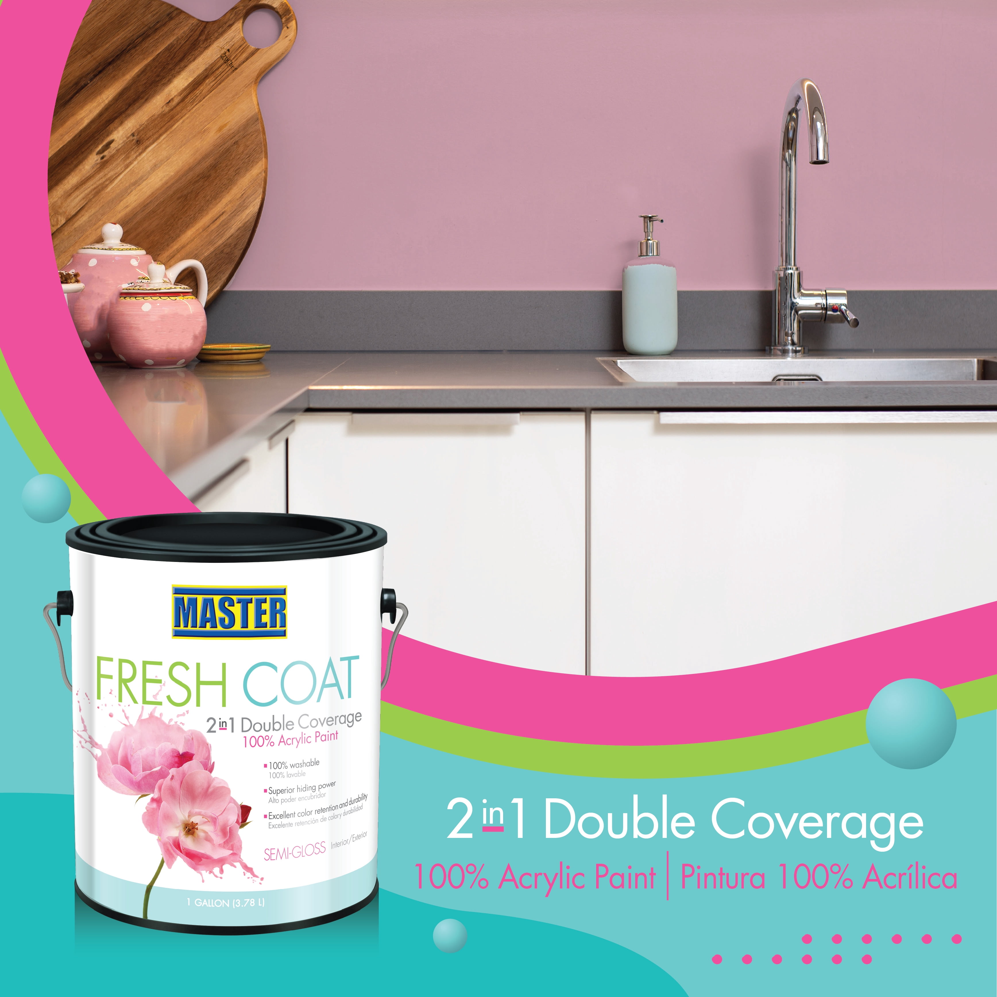 Master Fresh Coat Double Coverage 100% Acrylic Paint Semi Gloss Accent Base Tone 1 Gl