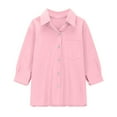 thumbnail image 6 of PINQI Girls Button Down Shirts Long Sleeve Dress Linen Shirts Casual Collared Cotton Blouses Oversized Tops with Pockets, 6 of 6
