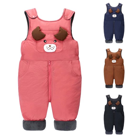 akafmk Toddler Winter Fleece Lined Overalls Padded Warm Snowsuit Casual Comfortable Sleeveless Zipper Jumpsuit, Size 0-1 Year
