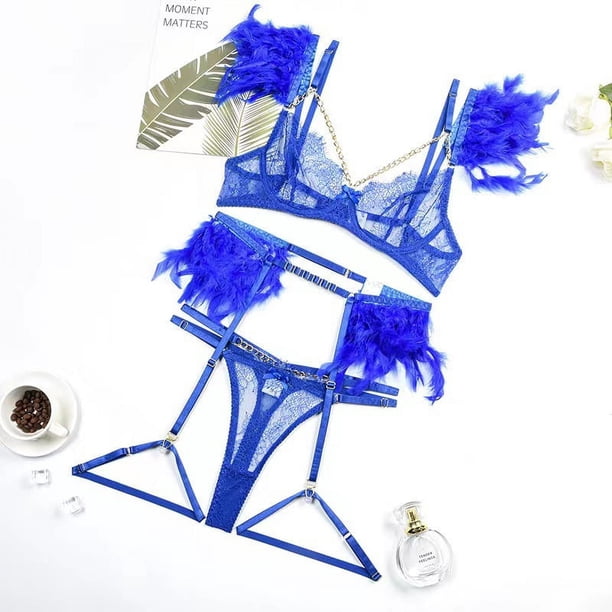 Traje de lencería sexy fina de encaje transpirable con plumas de malla push up de artesanía compleja popular europea y americana