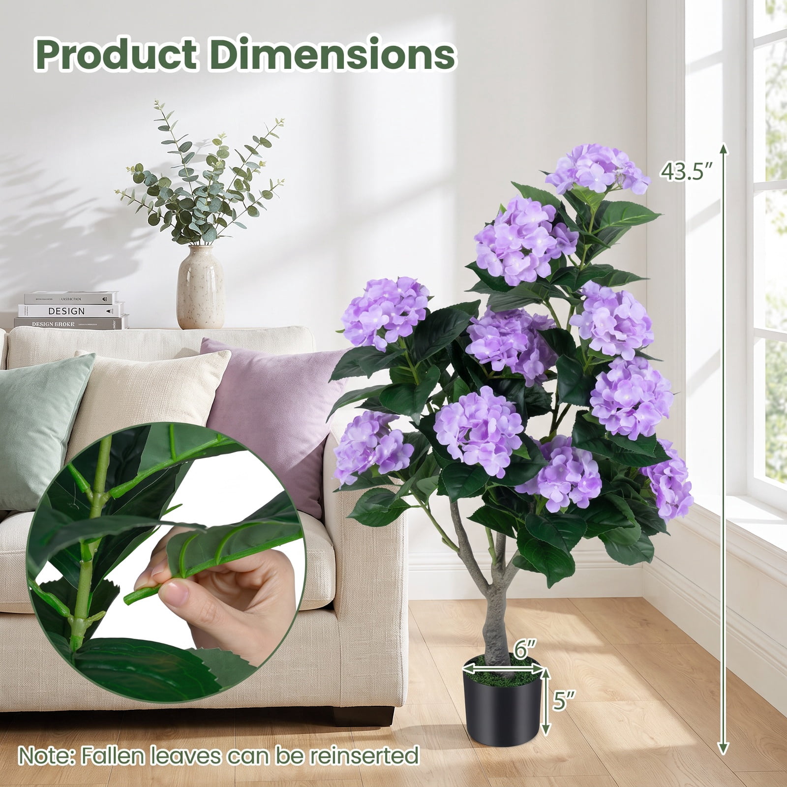 Vebreda Artificial Plant Decor, 43.5" Artificial Hydrangea Tree 2-Pack, Bring Lifelike Beauty Indoors, Long-Lasting Build with Stable Base