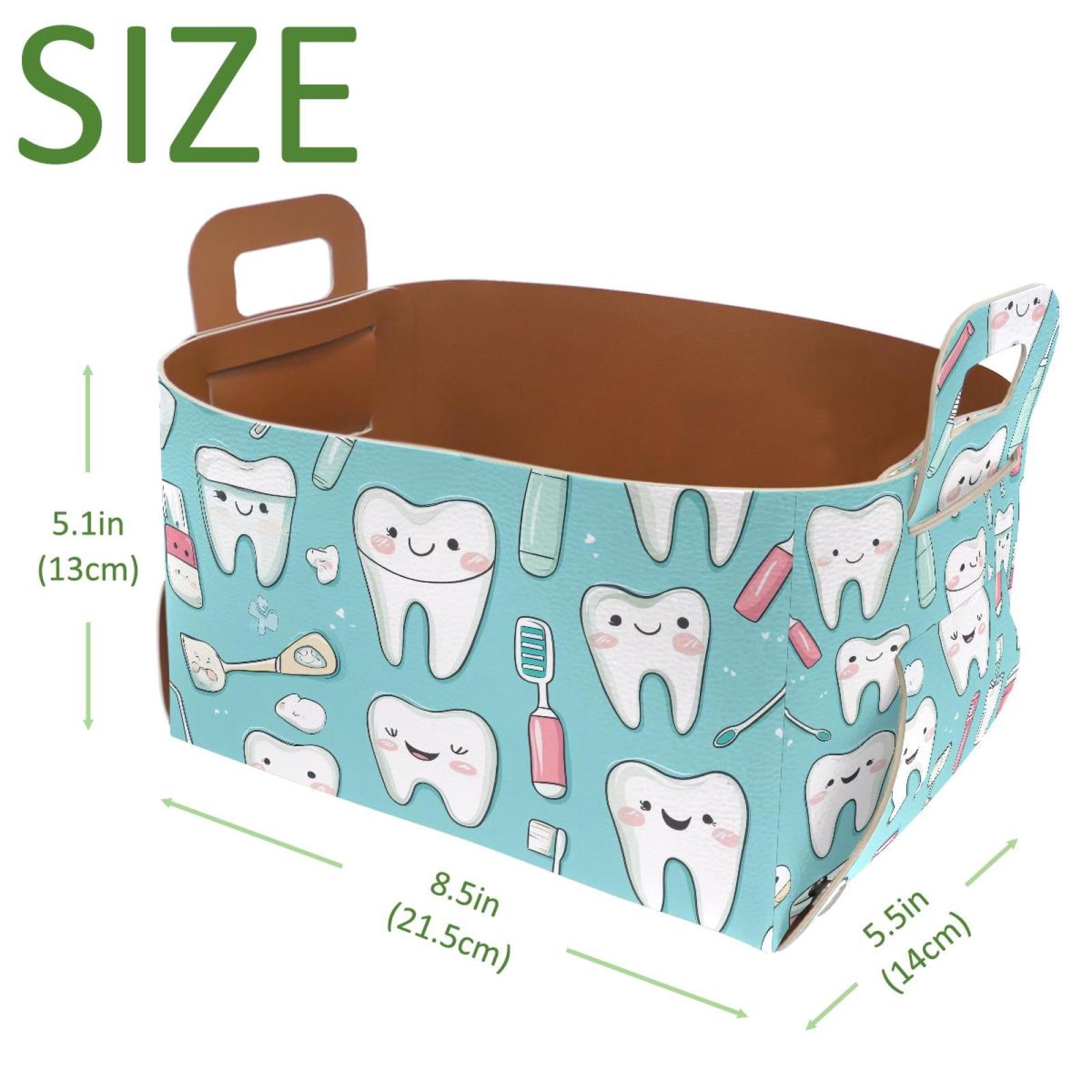 Cartoon Teeth Storage Basket Collapsible Storage Bin, PU Foldable Basket Convenient Box Storage Organizer with Handles for Shelves Office Bedroom Closet Nursery Toys Laundry