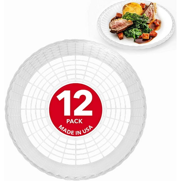 9” Paper Plate Holder in White (12 Count) - Paper Plate Holders Plastic Heavy Duty - Plastic Paper Plate Holder - Woven Paper Plate Holder - Paper Plate Holders Reusable
