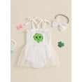 thumbnail image 2 of aturustex Infant Baby Girl Irish Romper Dress 0-18M Newborn Tie Spaghetti Strap Ruffled Bodysuits Mesh Dress Shamrock Embroidery Jumpsuit Tulle Dress shion Cute Casual Daily Princess Outfits, 2 of 7