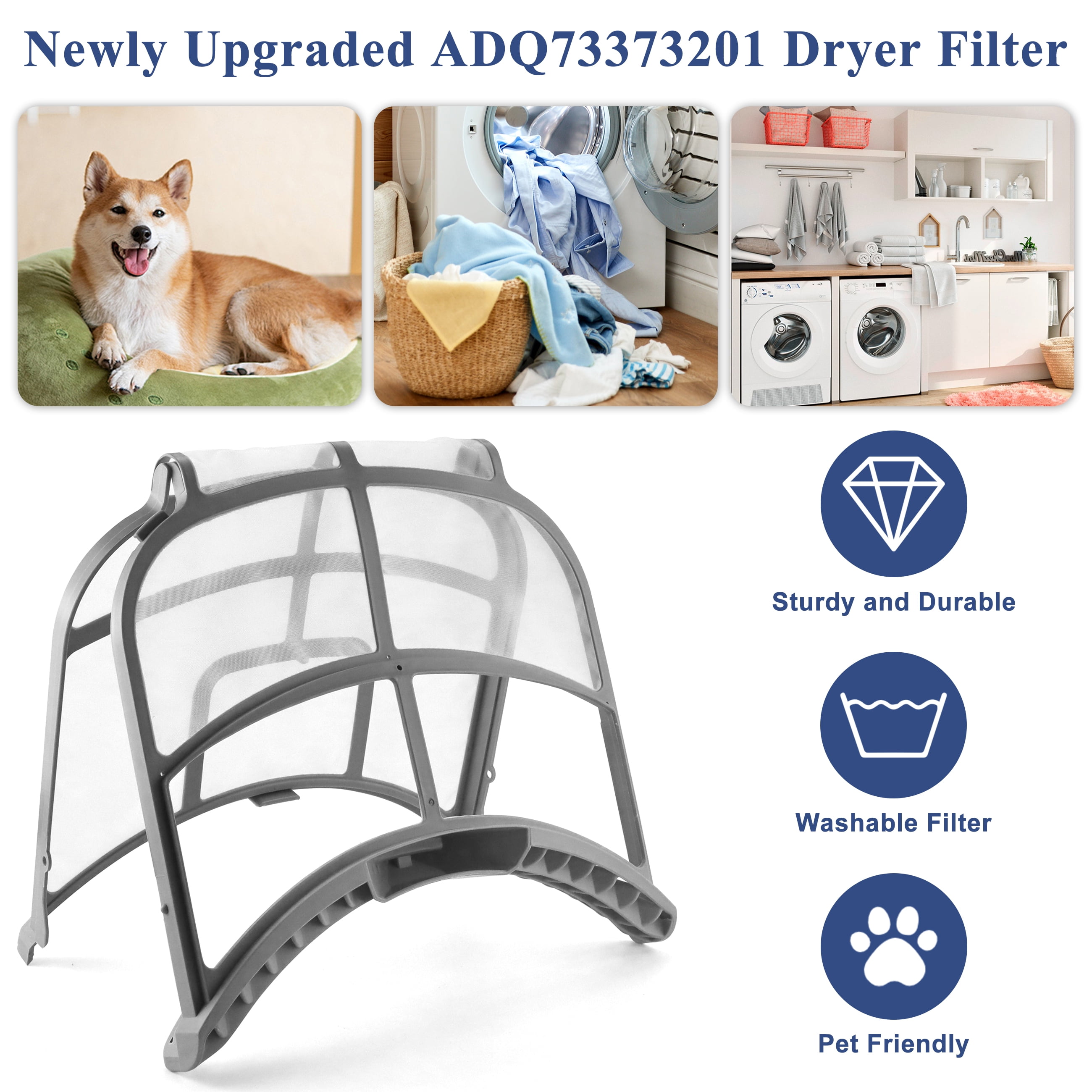 Beaquicy ADQ73373201 Dryer Lint Filter Assembly for ADQ733732 Dryer Lint Screen Replacement with Brush