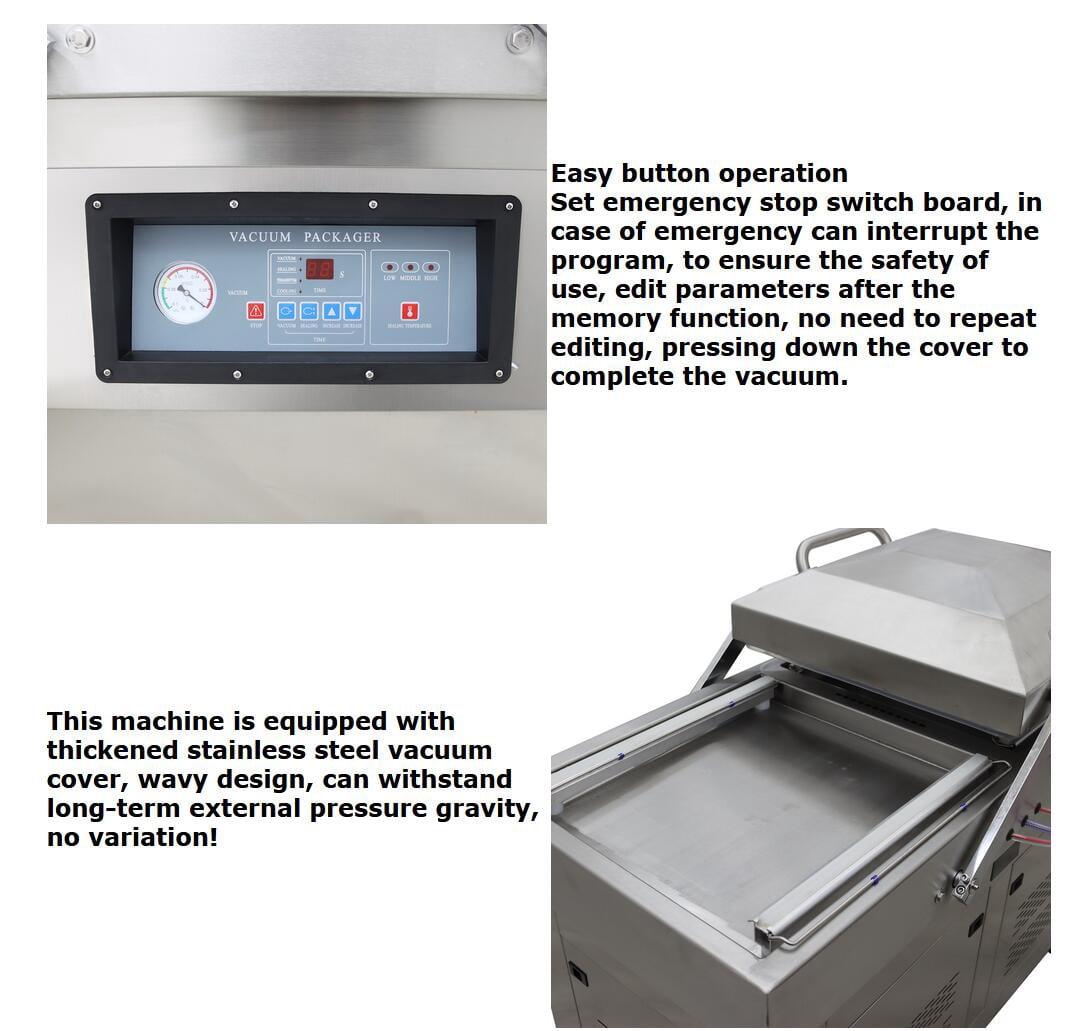 19.7 Inch Two Chamber Vacuum Packaging Sealing Machine Food Vacuum Sealer for Meat Fruits Vegetables 110V