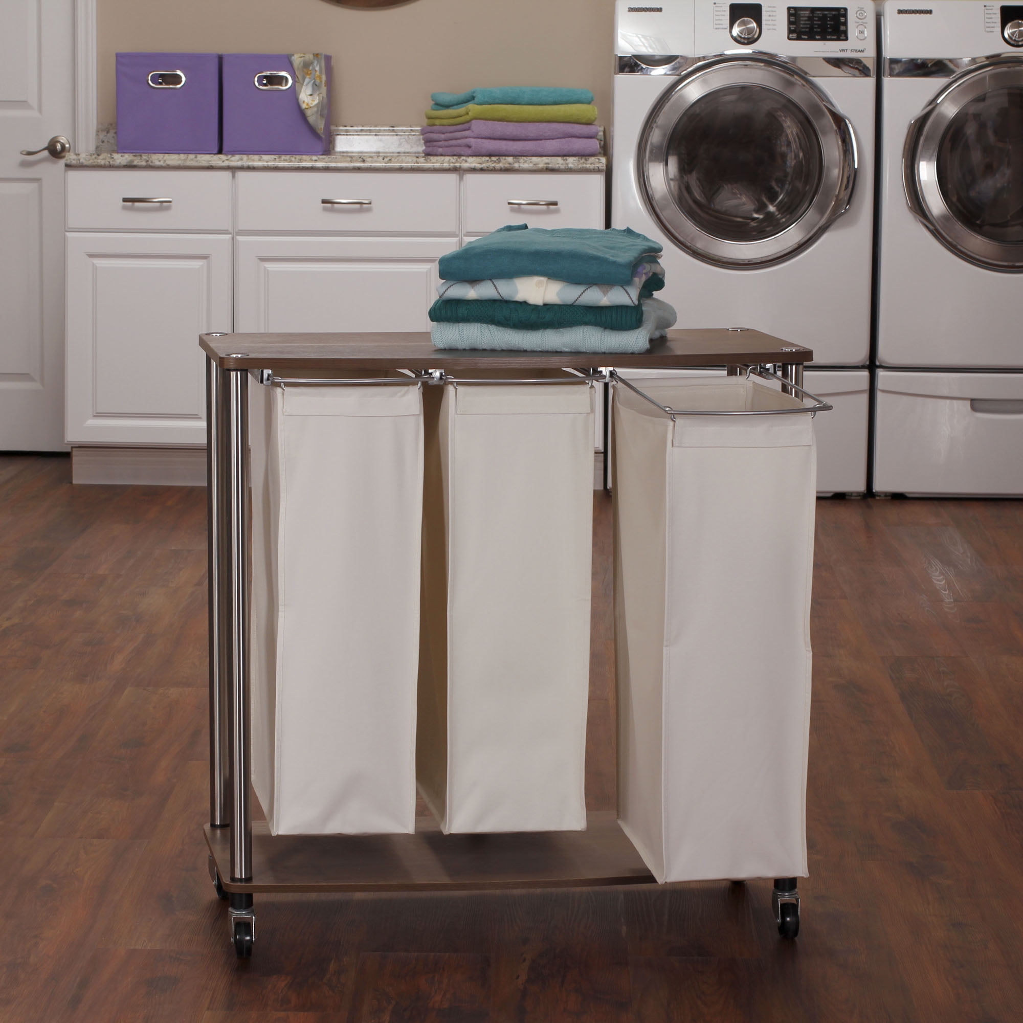 Household Essentials 3-Bag Rolling Laundry Sorter, Walnut - Walmart.com - Walmart.com
