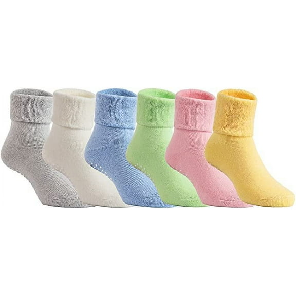 Lovely Annie Unisex Children 6 Pairs Pack Non-Skid Non Slip Combed Cotton Socks 1Y-3Y 6 Colors