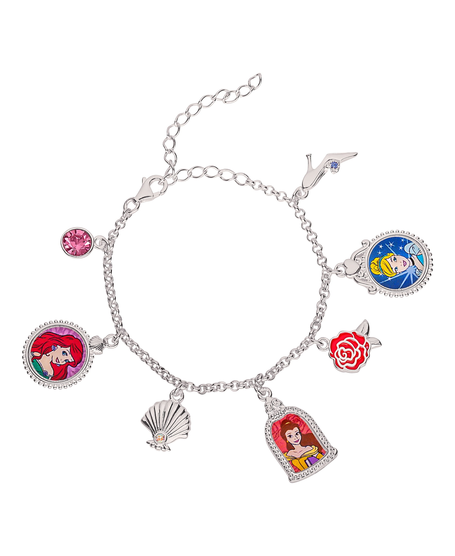 Disney Princess Girl's Jewelry Sterling Silver Multi Crystal Charm
