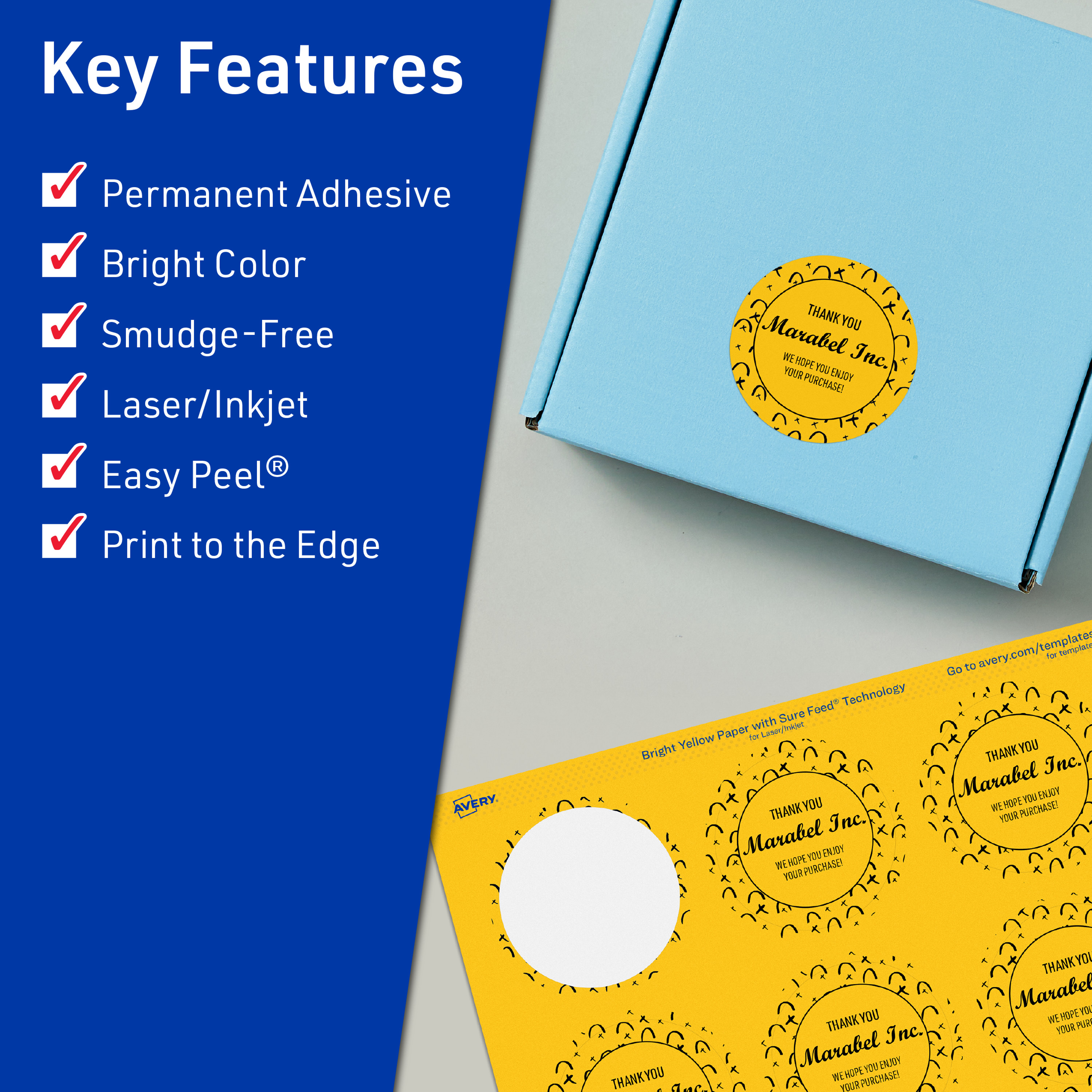 Avery Printable Round Labels, Bright Yellow, 2" Diameter, 480ct