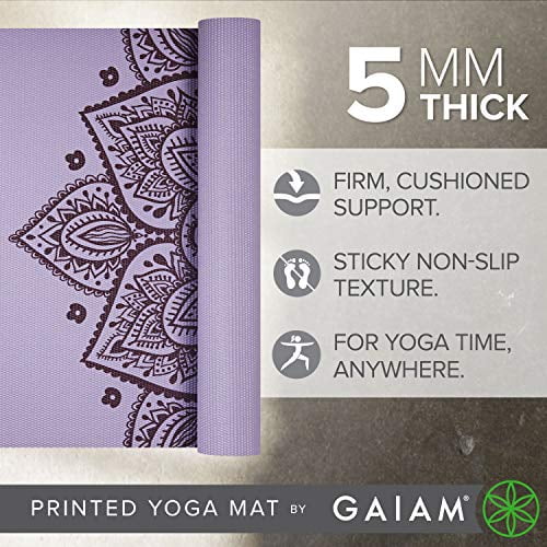 Gaiam Yoga Mat Premium Print Non Slip Exercise & Fitness Mat for All Types  of Yoga, Pilates & Floor Workouts, New Lilac Sundial, 5mm 