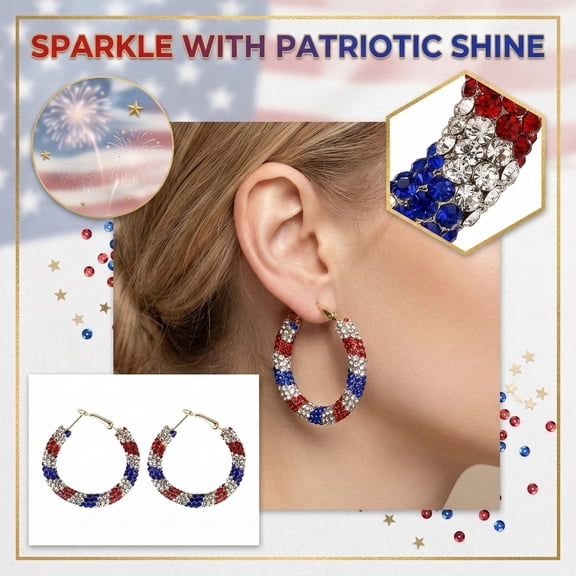Red White Blue Patriotic Star Hoop Earrings, USA Independence Day Glitter Jewelry, Stars and Stripes Earring for 4th of July Party Celebration