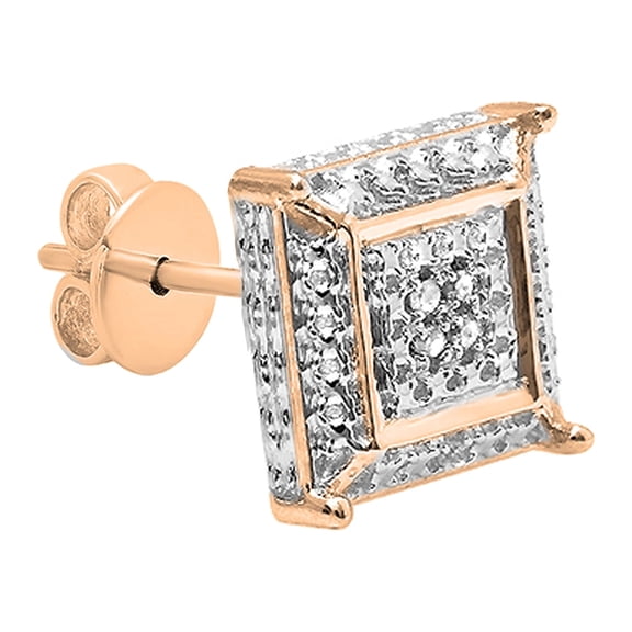 Dazzlingrock Collection Round White Diamond Micro Pave Setting Kite Shape Pushback Stud Earring for Men (1Pc Only, 0.03 ctw, Color I-J, Clarity I1-I2) in 14K Rose Gold