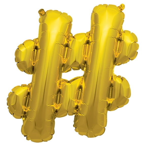 Northstar Hashtag Shape Solid Color Mylar Helium 16" Foil Balloon, Gold