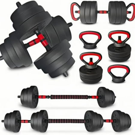 Adjustable Dumbbell Set 45LB, Changeable Dumbbell Set with Connecting Rod 4 in1 Dumbbells Set Used as Barbell, Kettlebells, Push up Bar, Fitness Exercises for Home Gym Suitable Women
