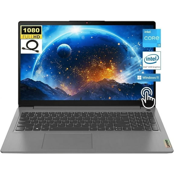 Lenovo IdeaPad 3i 15" FHD IPS Touchscreen Laptop, Intel Core i3-1115G4 Processor, 8GB RAM 256GB SSD, Webcam, Wi-Fi 6, Bluetooth, Media Card Reader, Windows 11 Pro, Gray