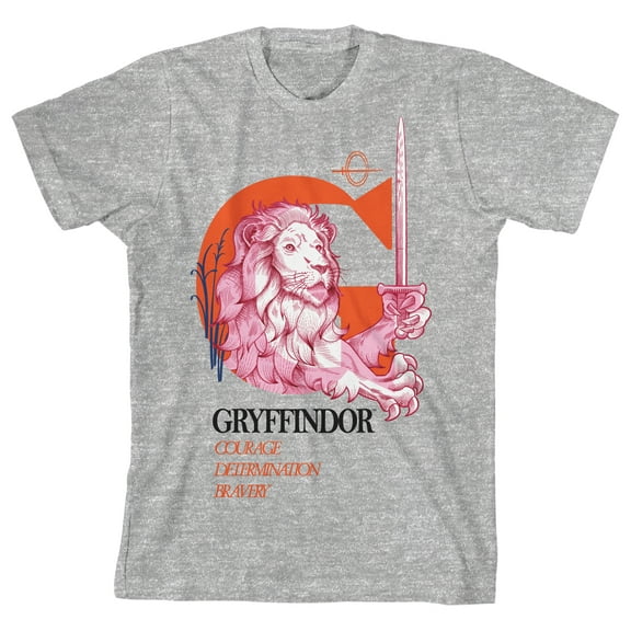Harry Potter Gryffindor Lion Youth Heather Gray Graphic Tee-M