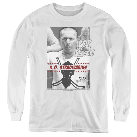 Three Stooges Weasel Youth Long Sleeve Tee White