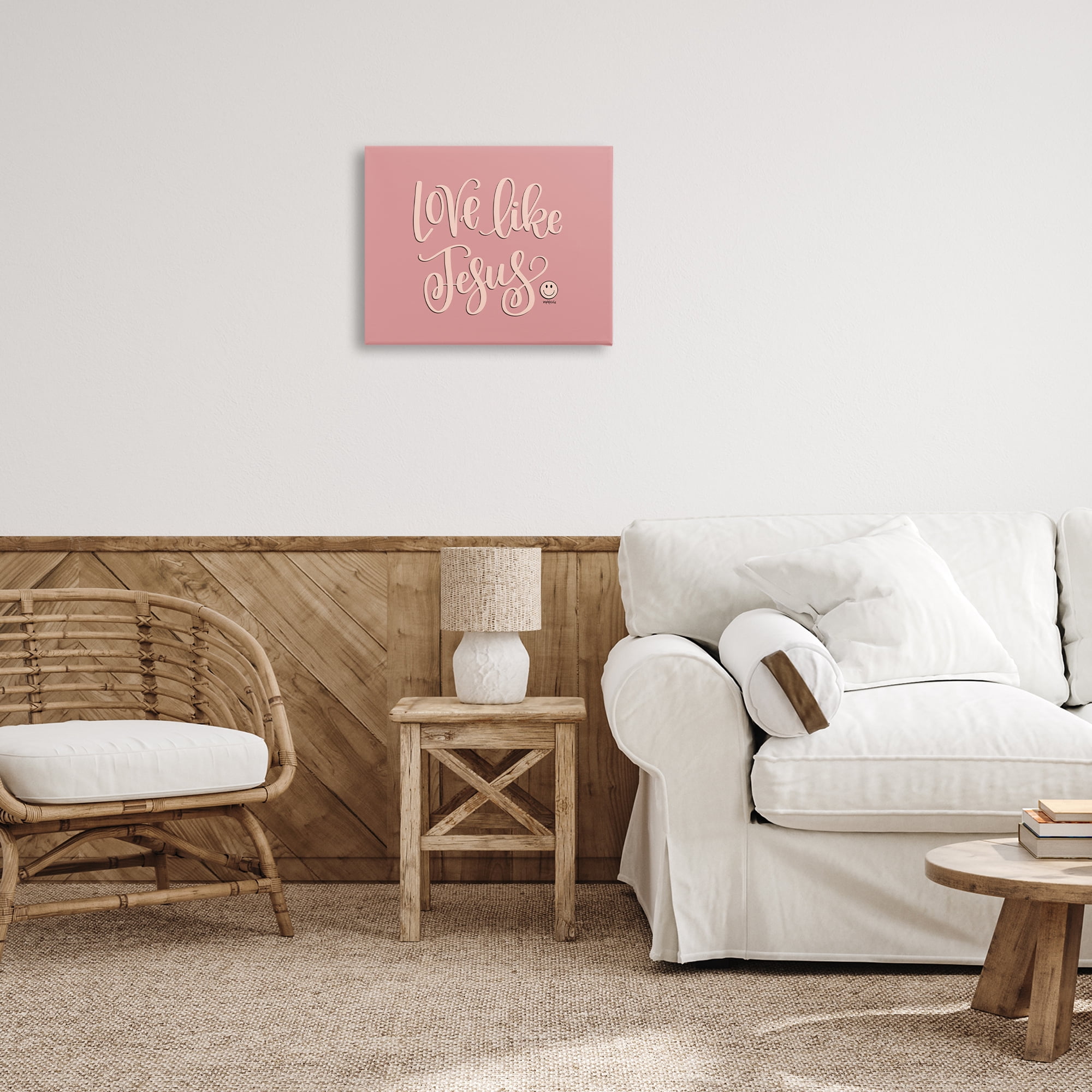Stupell Industries Pink Love Like Jesus Religious & Spiritual Painting Wrapped Canvas Art Print Wall Art, 20 x 16