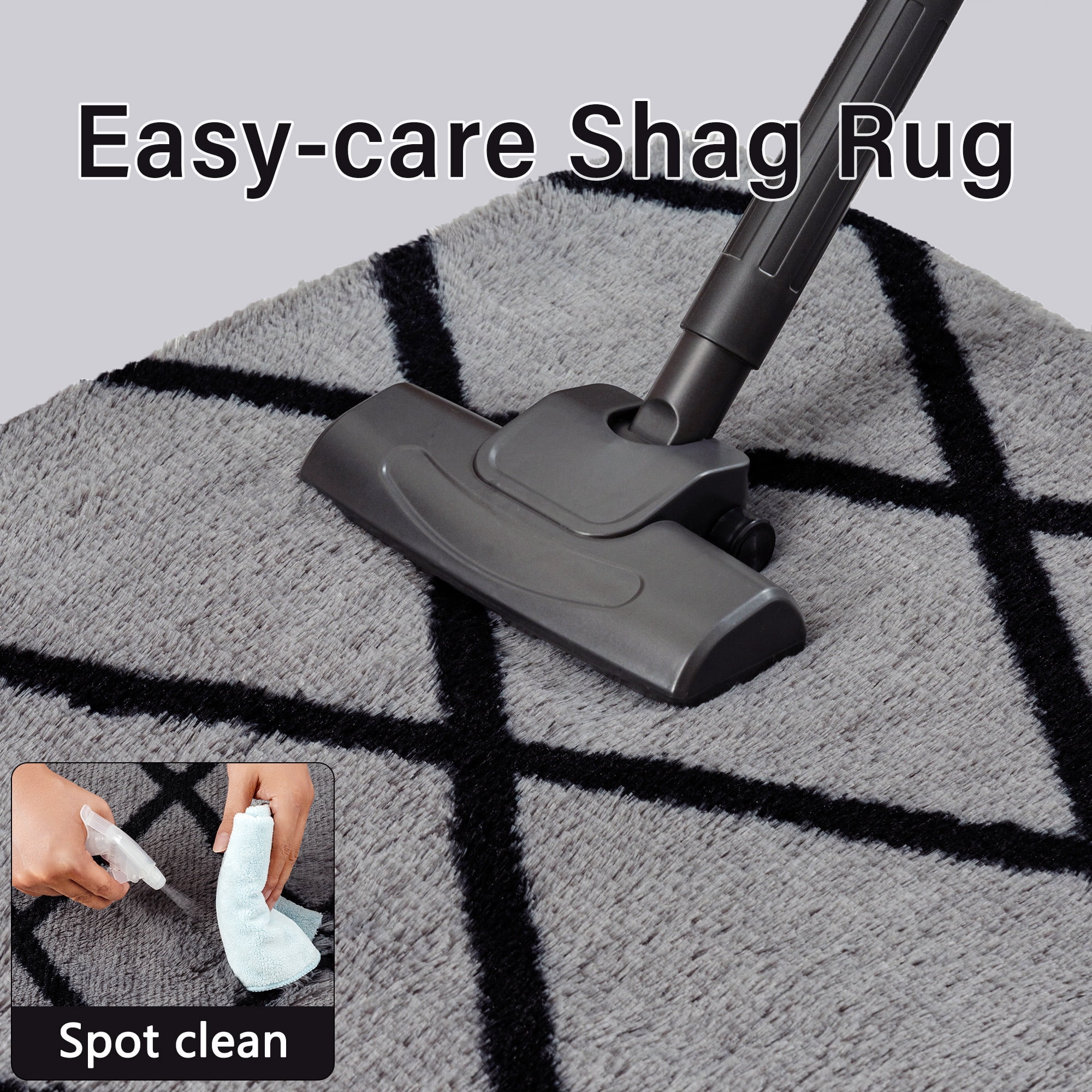 WIPONKEN 6x9 Checkered Shag Rug for Living Room Bedroom Dining Room Office Farmhouse, Washable Noneslip Area Rug Soft Indoor Fluffy Rugs, Gray
