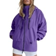 thumbnail image 4 of Zeijnsda Womens Jackets Windbreaker Waterproof Hooded Jackets Solid Color Long Sleeved Zip Up Outerwear Casual Outdoor Hiking Coat with Multi Pockets, 4 of 7