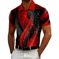 thumbnail image 3 of Ceisia Men's Slim Fit Short Sleeve Gradient Wave Starry Print Turndown Collar Shirt Red L Gifts, 3 of 5